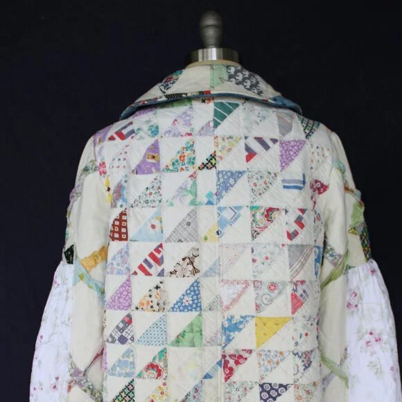 Hand crafted vintage patchwork quilt Blanket jacket tunic  sweater free people - Picture 10 of 11